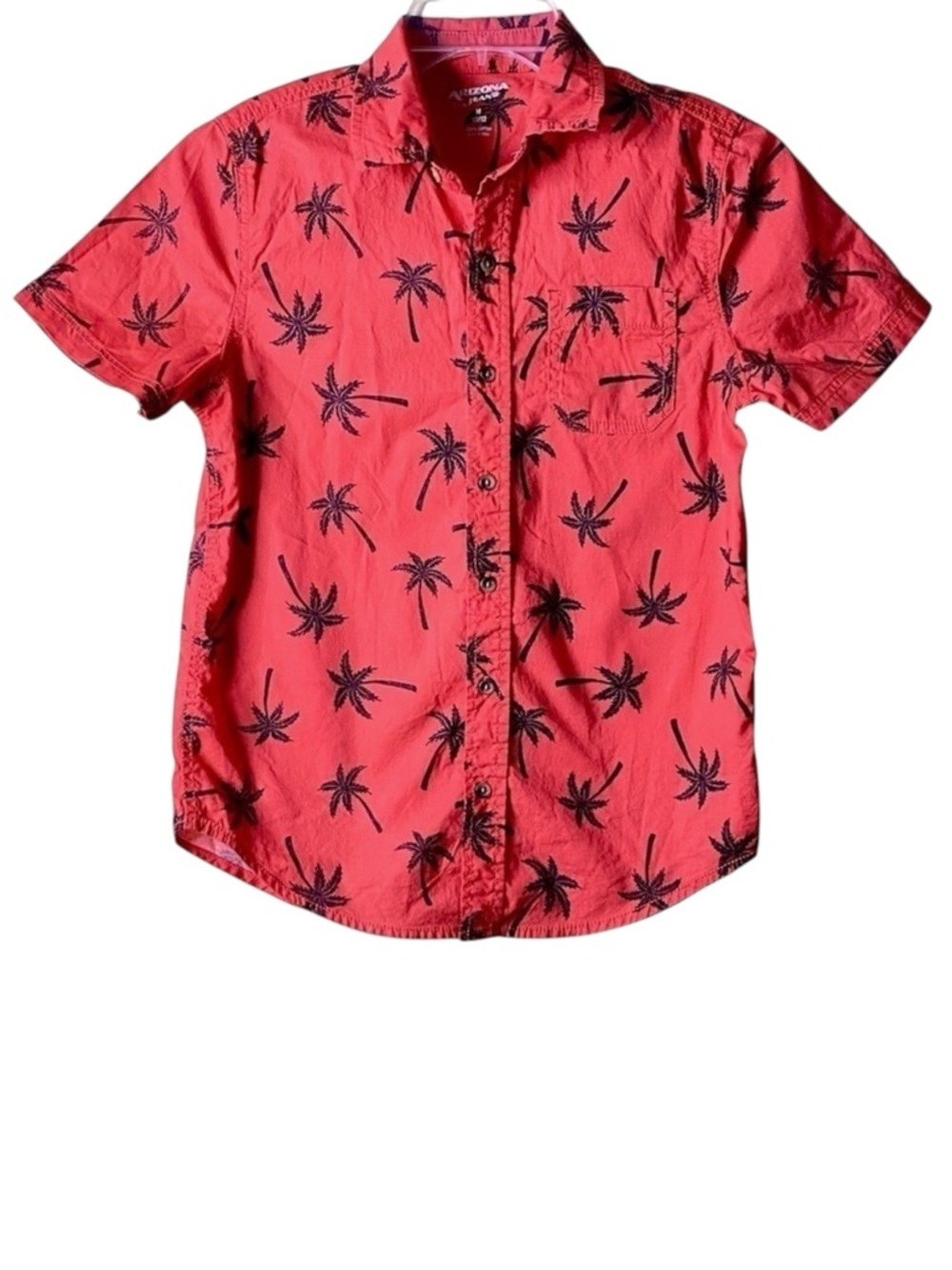 Arizona Jean Co Red and Black Palm Tree Print Collar Shirt  Boys Size M